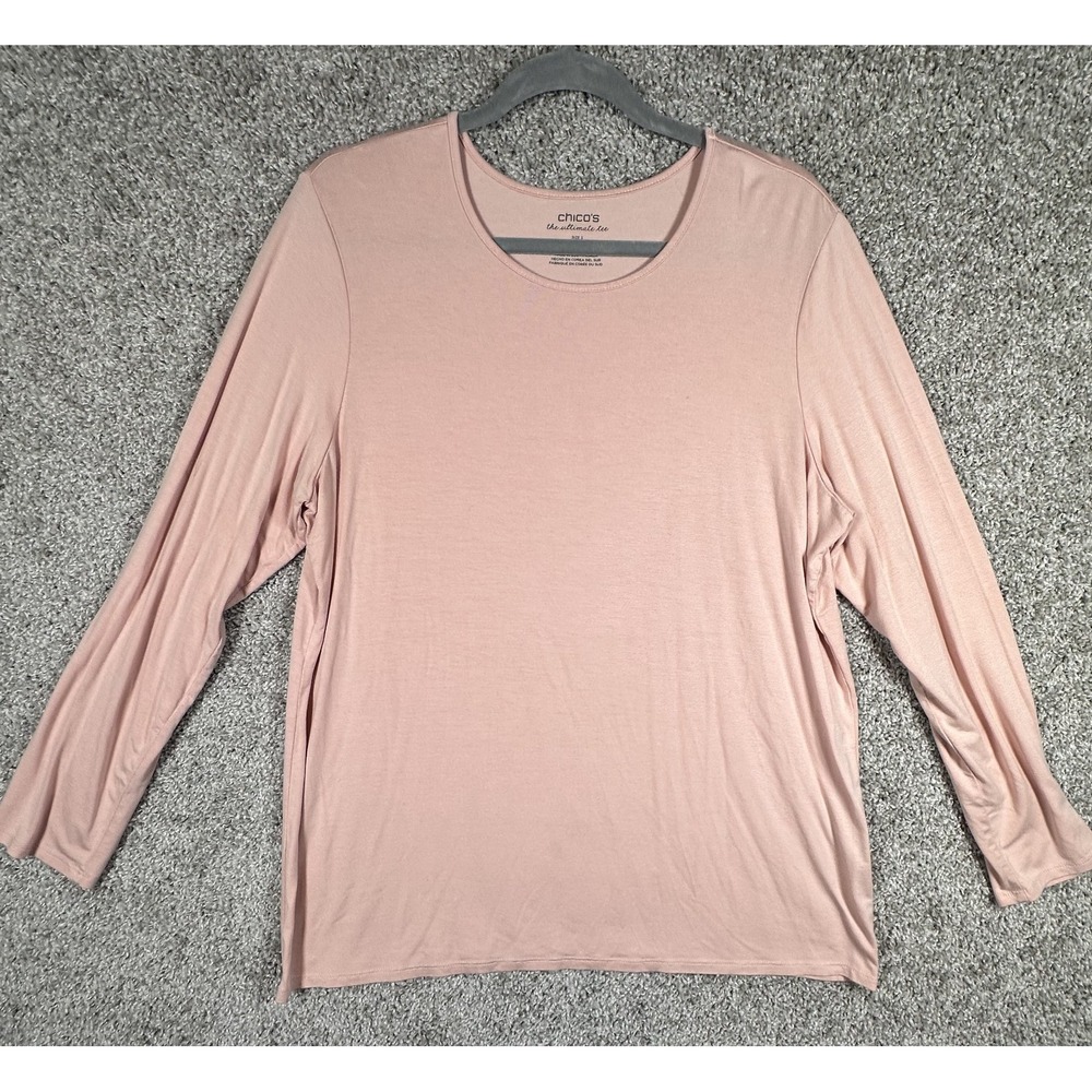 Chico's The Ultimate Tee Size XL Pink‎ Long Sleeve Rayon Stretch Basic Casual